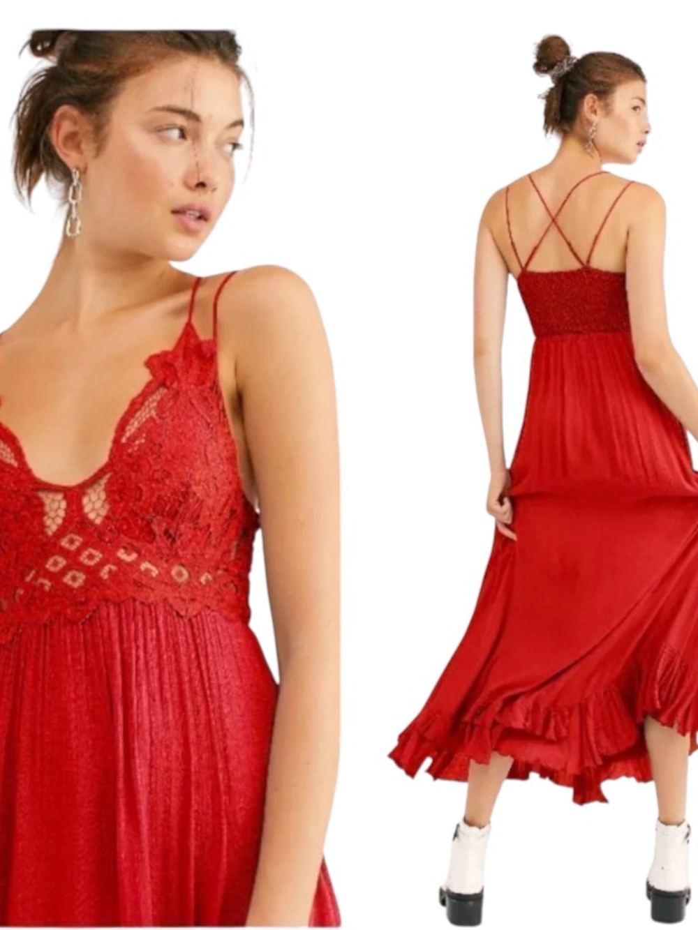 Free People Adella Lace Boho Maxi Slip Dress